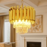 Desidiya Modern Crystal Chandelier 150watt Decorative Pendant Crystal Jhumar | for Home| Chandelier for Restaurant | Jhoomar for Hotel | Light Fixture (Gold Indian, 300MM)
