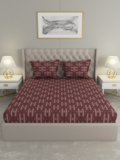 Raymond Home Microfiber Double Flat 110 TC Geometric 1 Bedsheet with 2 Pillow Covers(Brown)