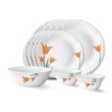 Larah by Borosil Firefly Fluted Series Opalware Dinner Set Of 4 Full Plate, 4 Quarter Plates, 4 Veg Bowls and 1 Serving Bowl | Bone-Ash Free Crockery Set for Dining Table (White, 13 Pieces)