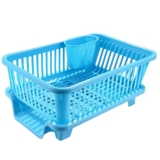 Homeor 3 in 1 Durable Plastic Kitchen Sink, Large Dish Rack Drainer, Drying Rack Washing Basket with Tray for Kitchen, Dish Rack Organizers, Utensils Drainer Basket for Kitchen, Blue