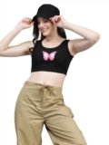 KOTTY Women’s Casual Sleeveless Printed Top(Black,M)