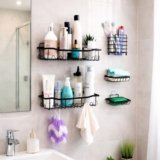 Nayasa Zenova, Bathroom Shelf Set of 5, No Drill Wall Mounted Organizer, Rust-Proof Metal Multipurpose Storage Rack with Soapcase & Toothbrush Holder, Black
