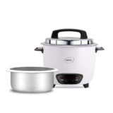 Pigeon by Stovekraft Joy Rice Cooker with Single pot, 1 litres. (White) | Toughened Glass Lid | 400 Watts | Aluminium Cooking Pot | Measuring Cup| Spatula | Energy Efficient Cooking