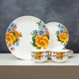 Clay Craft Fine Ceramic Eco Dinner Set, Enchanting Gold, For Family Of 4, Dinner Set Ceramic, Crockery Set, Dining Set For Dinner, Crockery Set For Gift, Kitchen Set (Eco4, 12 Pieces)