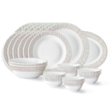 Larah by Borosil Waltz Fluted Series Opalware Dinner Set | 27 Pieces for Family of 6 | Microwave & Dishwasher Safe | Bone-Ash Free | Crockery Set for Dining & Gifting | Plates & Bowls | White
