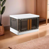 LUXEHOME Multipurpose Folding Cabinet Storage Organizer Box Plastic Free Standing Chest of Drawers(Finish Color – White & Grey, Door Type- Folding, Pre-assembled)