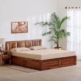 Home Centre Helios Pico Sheesham Wood Queen Bed With Hydraulic Storage – Honey Brown
