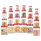 MILTON Vitro PET Canister Set of 24 (6x300ml,6x700ml,6x1400ml,6x2000ml) Airtight, Food Grade, Stackable, For Grains, Pulses, Spices, Cereals, Cookies, Dry Fruits, Fridge Storage Container, Red Wine