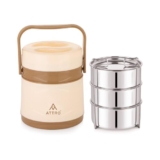 Attro Vogue 3 Insulated Tiffin 3 Stainless Steel Containers Bpa-Free, Leakproof Office, School & Travel – Cream