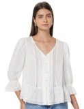 Marks & Spencer Pure Cotton Lace Frill Detail Blouse Ivory