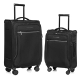 Verage Luxe Toledo Set of 2 (S+M) Softsided Lightweight Spinner Wheels Luggage, Expandable Suitcase with TSA Lock & LED Flashlight, Black (20/24)