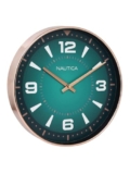 Nautica Modern Wall Clock for Hall with Quartz Silent Sweep Technology | 1pc – 12 Inch(ABS) | Wall Clock for Bed Room, Home, Office, Kitchen & Living Room | Glossy Rim- Teal/Rose Gold
