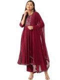 Maaesa Women Embroidered Anarkali Rayon Suit Set (Xxx-Large, Maroon)