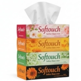 Softouch 2 Ply Facial Tissue Box | 400 Pulls | 100 Pulls X 4 Cartons | Soft And Highly Absorbent | 100% Natural Virgin Cellulose Fiber