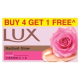 Lux Radiant Glow Bathing Soap infused with Vitamin C & E |For Superior Glow|Buy 4 Get 1 Free|150g