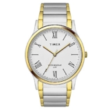 TIMEX Classics Analog Watch for Man with White Round Dial & Two Tone Stainless Steel Bracelet Band Water Resistant Men’s Wrist Watches – TW000R432