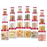 MILTON Vitro PET Canister Set of 24 (6x300ml,6x700ml,6x1400ml,6x2000ml) Airtight, Food Grade, Stackable, For Grains, Pulses, Spices, Cereals, Cookies, Dry Fruits, Fridge Storage Container, Red Wine