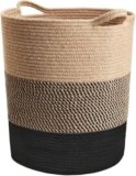 ALBY® Large Rope Basket – Tall Laundry Basket Hamper for Dirty Clothes Woven Jute Storage Basket for Blanket in Living Room Toy Basket for Nursery Storage, 17.8″ x 15.8″ x 13.8″ (BLACCK & JUTE)