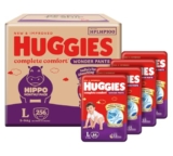 Huggies Complete Comfort Wonder Pants | Pant Style Baby Diapers Large Size, 256 Count | India’s Fastest Absorbing diaper, Clinically Proven to Prevent Diaper Rash | Ideal for 9 to 14 Kgs (64 count, Pack of 4)