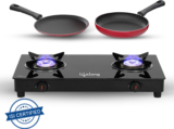 Lifelong Combo – Cooktop + Flat tawa + Fry Pan Top Glass Manual Gas Stove(2 Burners)