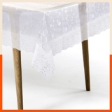 Bathla Matworks Albus Plastic Table Cover for Dining Table with White Lace – Rectangular – (54″ X 78″)| Pebbles