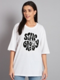Stockton Printed, Typography Women Round Neck White T-Shirt