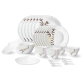 Larah by Borosil Oak Fluted Series Opalware Dinner Set | 40 Pieces for Family of 6 | Microwave & Dishwasher Safe | Bone-Ash Free | Crockery Set for Dining & Gifting | Plates & Bowls | White