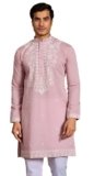 Kalaanj Men’s Embroidered Silk Kurta || Only Kurta (KALSS2505MK-pink-3XL)