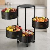 HomeWiz Round Kitchen Rack 4- Layer | Lifetime Usage Heavy Duty Steel Trolley | Kitchen Storage | Onion Potato Rack for Kitchen | Multipurpose Storage Rack for Fruits & Vegetables | Rust-Free Forever