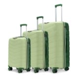 LAttitude By Provogue Axis Set of 3 Trolley Bags Polypropylene Hard Suitcase, 8 Spinner Wheels, 3-Pocket Convipack, Dual-Tone Shell, Recessed Number Lock Laser Green/Everglade Green