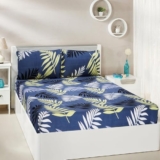 Amazon Brand – Solimo Super Soft Polyester Double Bedsheet With 2 Pillow Covers | 95 Gsm (Blue) | 144 Tc