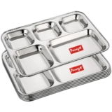Parage 6 Pieces Stainless Steel 5- Compartment Thali Set/Dinnerware/Dinner Plate Set/ 5 in 1 Partition Thali/Kitchenware for Home, Restaurants, Family Use, Bhojan Thali (Silver)