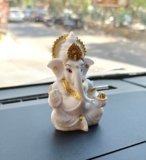AutoRio Shri Ganesha Idol for Car Dashboard | Lord Statue for Decor, Office & Pooja Room Decor | Spiritual Gift for Housewarming, Festive & Religious Occasions (White)