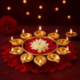 Jaipur Ace Elegant Urli Gold Metal Diya And Tealight Candle Holders With Floral Arrangement Bowl, Perfect For Diwali, Pooja, And Home Decor Floral Beautiful Urli