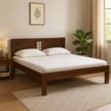 EXCEL International Jiksa Design Solid Sheesham (Rose) Wood Queen Size Bed Without Storage | Wooden Double Bed | Rosewood, with Provincial Teak Finish – Elegant, Durable & Spacious