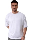 The Indian Garage Co Men Oversized Self Design Round Neck Tshirt White