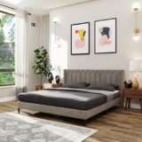 Royaloak Meadow Upholstered Queen Bed | Velvet Upholstery Fabric | Diamond Tufting Design | Strong & Durable Beds | Modern Design Queen Size | Strong & Durable