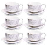 Treo By Milton Marble Cup And Saucer Set Of 12, Marble Grey | Tea | Coffee | Milk | Hot Chocolate | Latte | Cappuccino | Mocha | Espresso