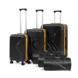 VLITE Brampton 6-Piece Family Set – 3 Duffle Bags + 3 Trolley Suitcases, Unbreakable Polycarbonate Luggage, 8 Spinner Wheels, Built-in Number Lock, 3-Year Warranty (Set of 6 with Duffels, Black)