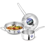 Bergner BE Essentials TriPro TriPly Stainless Steel 3 Pcs Cookware Set – 24cm (3 L) Kadai, 14cm (1.1 L) Teapan, 22cm (1 L) Frypan, Consumes Less Oil, Even Heat Distribution – Induction Bottom