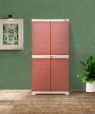 Prima Alfa 2 Plastic Cabinet For Storage | Space Organizer | Shelves | Cupboard | Living Room | Kids | Multipurpose For Home Kitchen & Office Brick Red-Beige Color