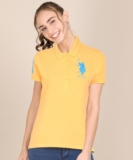 U.S. Polo Assn. Embroidered Women Polo Neck Yellow T-Shirt