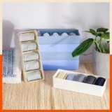 Bathla Drawer Organizers (Set of 4)- 5 Grids Multi-purpose Closet Storage Dividers | Stackable Wardrobe Organizers for Socks, Innerwear, Ties, Jewellery & Stationary | Plastic Storage Box | Multicolor
