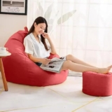 Amazon Brand – Solimo Premium Faux Leather Bean Bag Combo With Footrest & Cushion, Filled With Beans | Multifunctional Pocket| Capacity: Upto 6 Ft 3 In Height, 120 Kg Weight | 3Xl | Burgundy Maroon