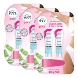 Veet Pure Hair Removal Cream for Women |Derma Tested* for Sensitive Skin (20g + 20g) (Pack of 3) | Safe for Underarms & Bikini | Gives you Smooth, Moisturized & Visibly Glowing Skin