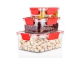 Ritu Plastic Organizers Storage Box Set of 3 | Transparent Containers (1600ml + 1000ml + 300ml) with Airtight Lids for Vegetables, Fruits, Fish & Eggs | Stackable, Durable, BPA-Free for Kitchen