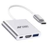Ant Esports Aec310 Usb C To Hdmi 3-In-1 Adapter, Type-C Hub To Hdmi 4K Output Usb 3.0 Port And Usb-C 100W Charging Port, Compatible For Usb C Laptops And Other Type C Devices_ Matt Silver