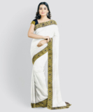 Unique Vault Self Design Chanderi Pure Cotton Saree(White)