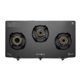 Blowhot Premium Design Emerald Heavy Tornado Brass 3 Burner Auto Ignition Gas Stove – Toughened Glass Cook Top Burner, Gas Stove Valve And Glass – 2 Years Warranty By Blowhot