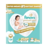 Pampers Premium Care Pant Style Baby Diapers | Medium (M size) | 104 Count | Voted India’s Softest | All-in-1 with 360 Cottony Softness Diapers | 7-12kg
